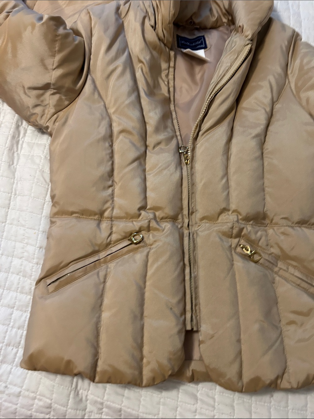 Rothschild Tan Quilted Puffer Jacket with Gold Hardware